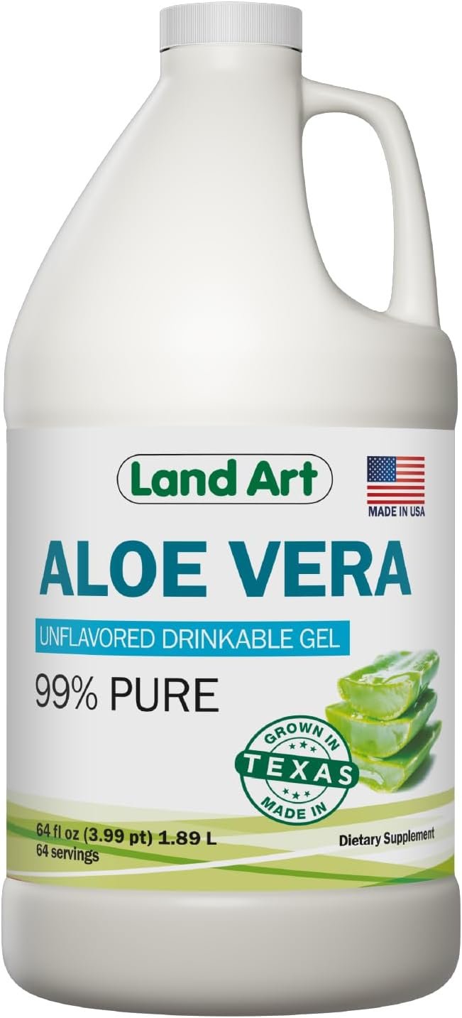 Land Art – Organic Aloe Vera Drinkable Gel for Heartburn & Acid Reflux Relief – 99.7% Pure – Cold-Processed – Improves Digestive Health – Soothing and Natural – Vegan & Gluten-Free – 64 fl oz