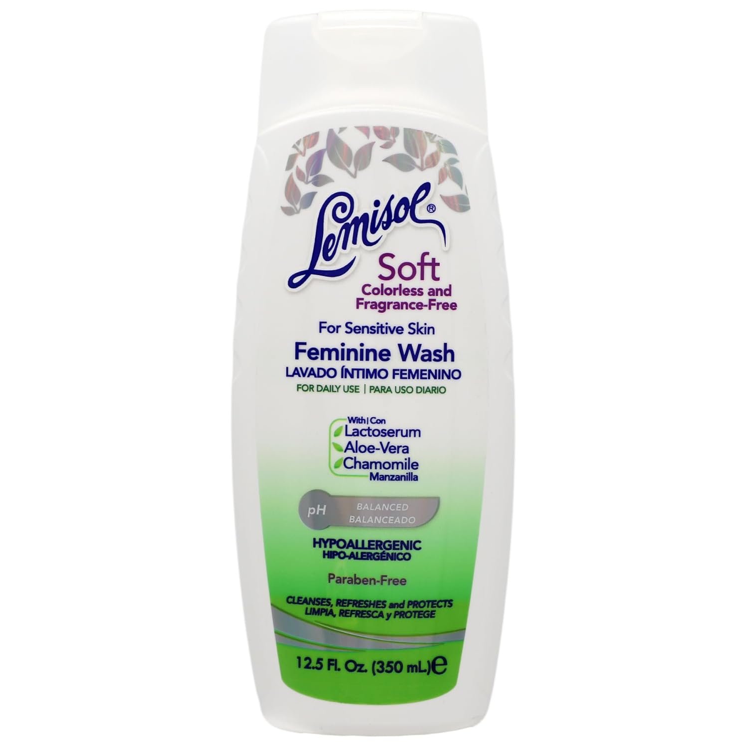 Lemisol Soft Feminine Wash, Fragrance-Free for Sensitive Skin, pH Balanced, Odor Control, 12.5 Fl Oz Bottle (Pack of 1)