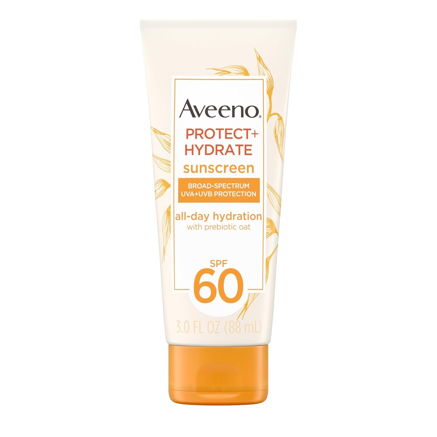Aveeno Protect + Hydrate Moisturizing Body Sunscreen Lotion with Broad Spectrum SPF 60 & Prebiotic Oat, Weightless & Refreshing Feel, Paraben-Free, Oil-Free, Oxybenzone-Free, 3.0 fl. oz | Moisturizing