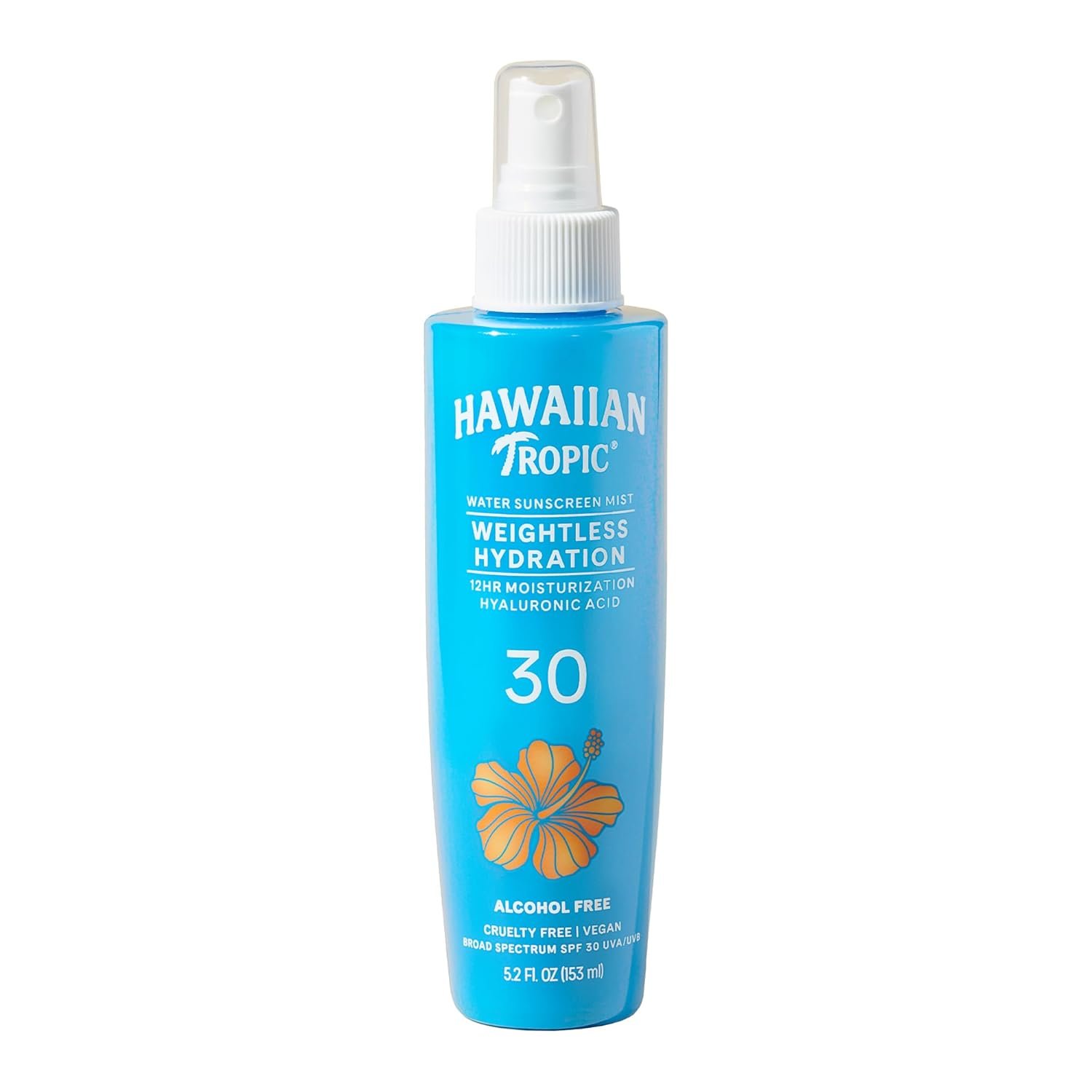 Hawaiian Tropic Weightless Hydration Water Mist for Body SPF 30, 5.2 Fl Oz | Hawaiian Tropic Body Spray Sunscreen Mist, Water Based SPF 30, Non-Aerosol Sunscreen Spray, 5.2 Fl Oz