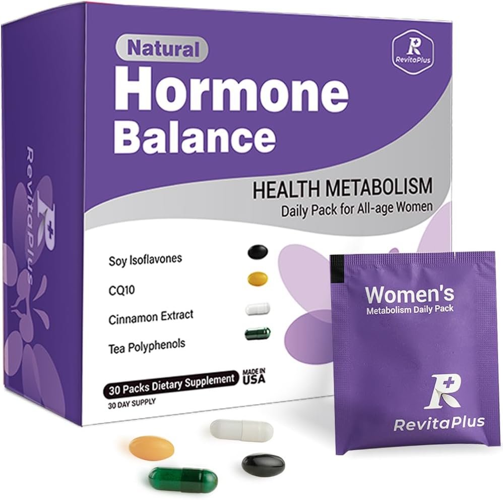 Natural Hormone Balance for Women, Menopause Supplements for Women with Evening Primrose Oil, CoQ10, Soy Isoflavones, Daily Pack Supports Peri+Menopause+Post, PMS, Metabolism, Mood, Energy 30 Packs