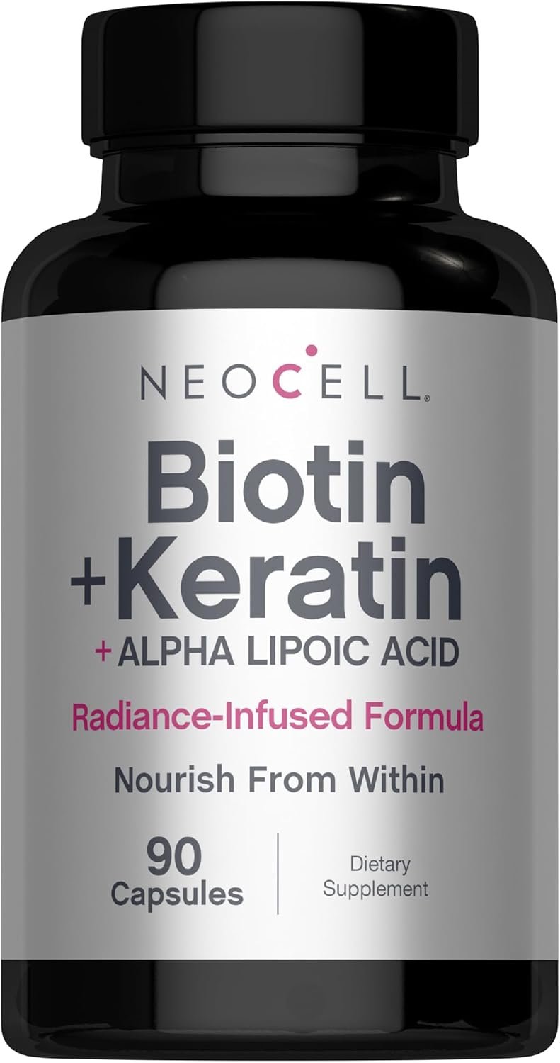 NeoCell Biotin Complex Hair, Skin & Nails | 90 Capsules | with BioActive Keratin Peptides and Alpha Lipoic Acid | Radiance-Infused Formula