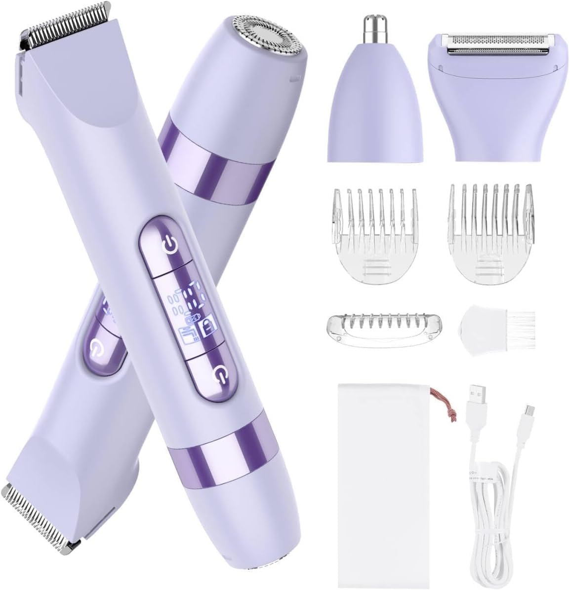 Hatteker 4-in-1 Women’s Electric Razor, Dual-Head Body Hair Trimmer for Women, IPX7 Waterproof Rechargeable Bikini Trimmer & Facial Hair Remover for Legs, Armpits, Face, Nose, Eyebrows, Purple