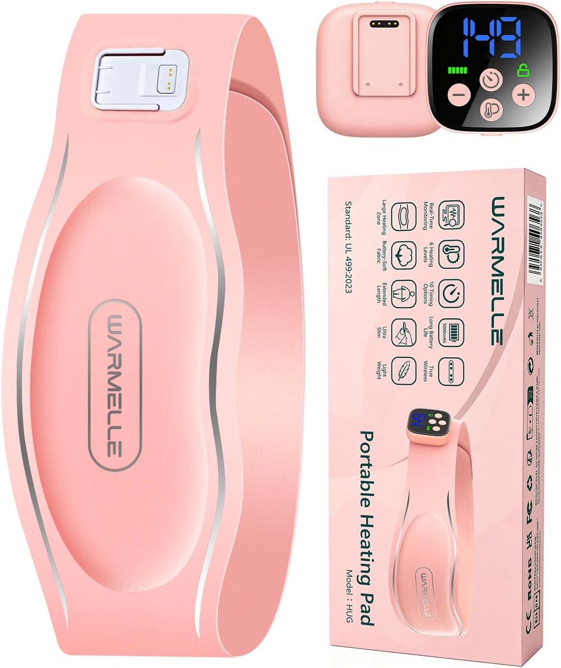 Heating Pad for Period Cramps & Endometriosis | On-the-go Relief | 104℉-149℉ Real-Time Monitoring | 10-99 Mins Timing | 5000mAh of Tangle-free Comfort | Slim & Lightweight