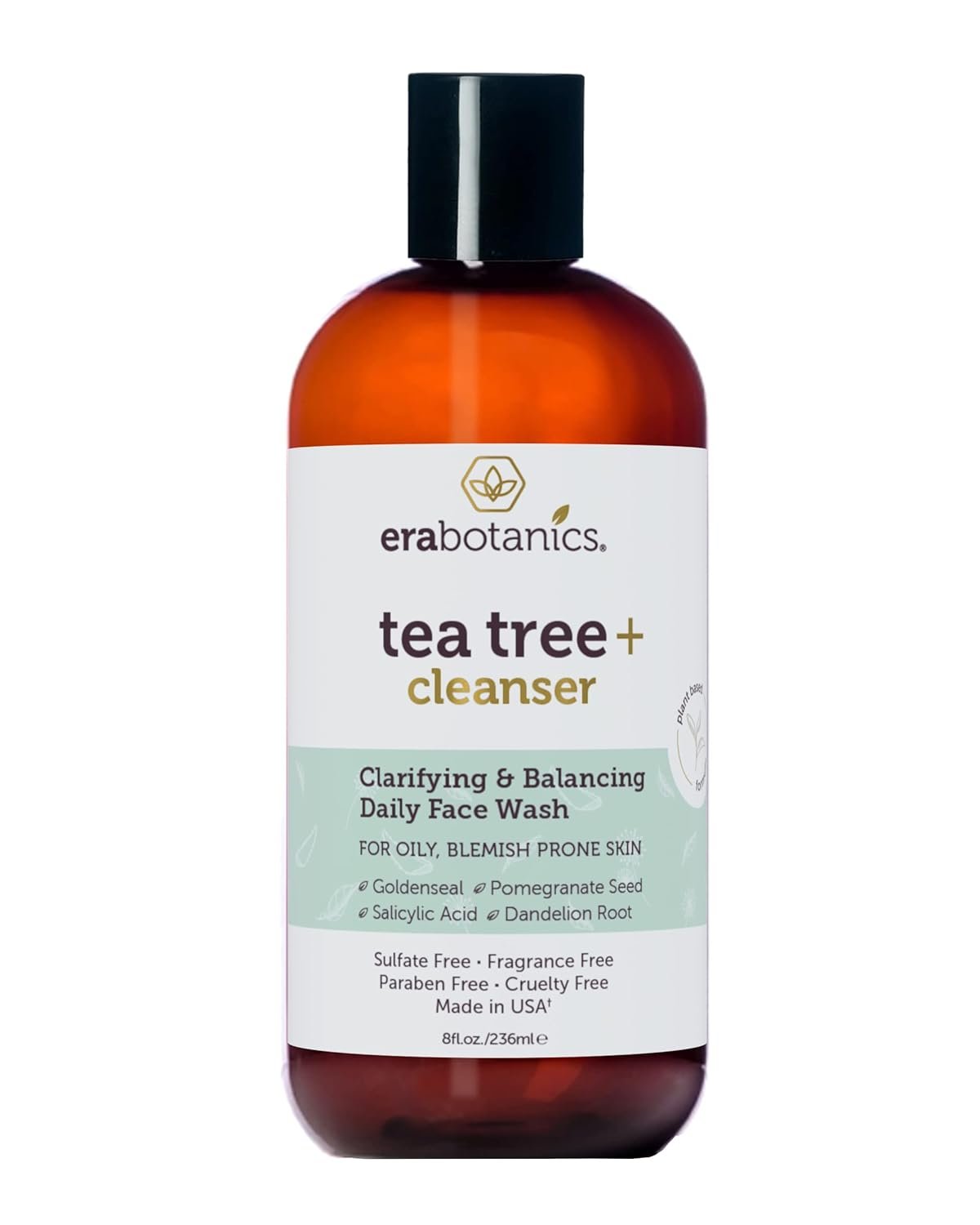 Era Organics Purifying Tea Tree Oil Face Wash – Balancing Cleanser for Oily, Blemish-Prone Skin with Salicylic Acid – Sulfate-Free, Fragrance Free, Made in USA