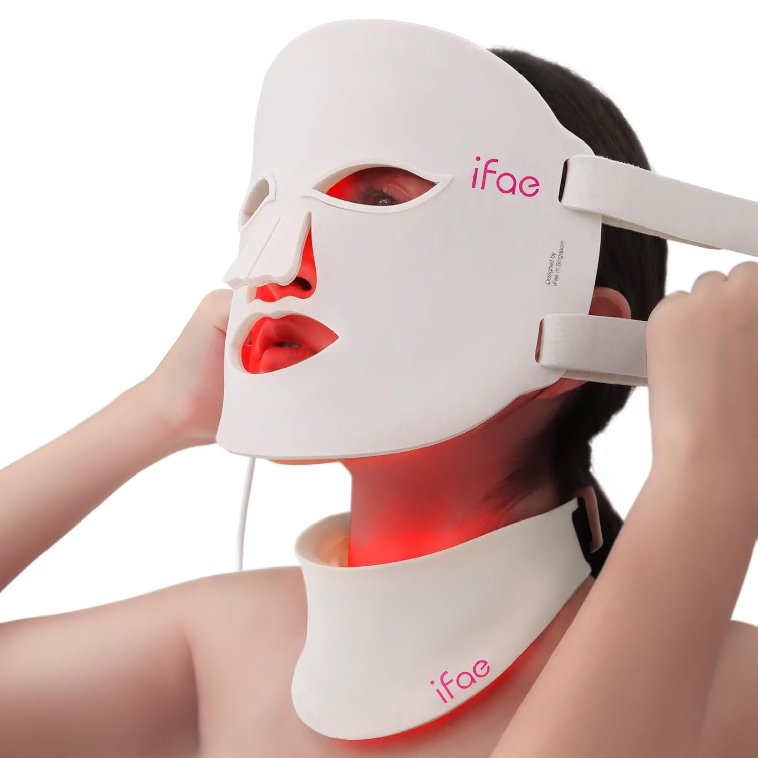 IFAE Red Light Therapy for Face and Neck, Red Light Therapy Mask with 850nm Infrared (NIR) Portable Led Face Mask with Eye Protection and Remote for True Anti-Wrinkles Skincare at Home (White)