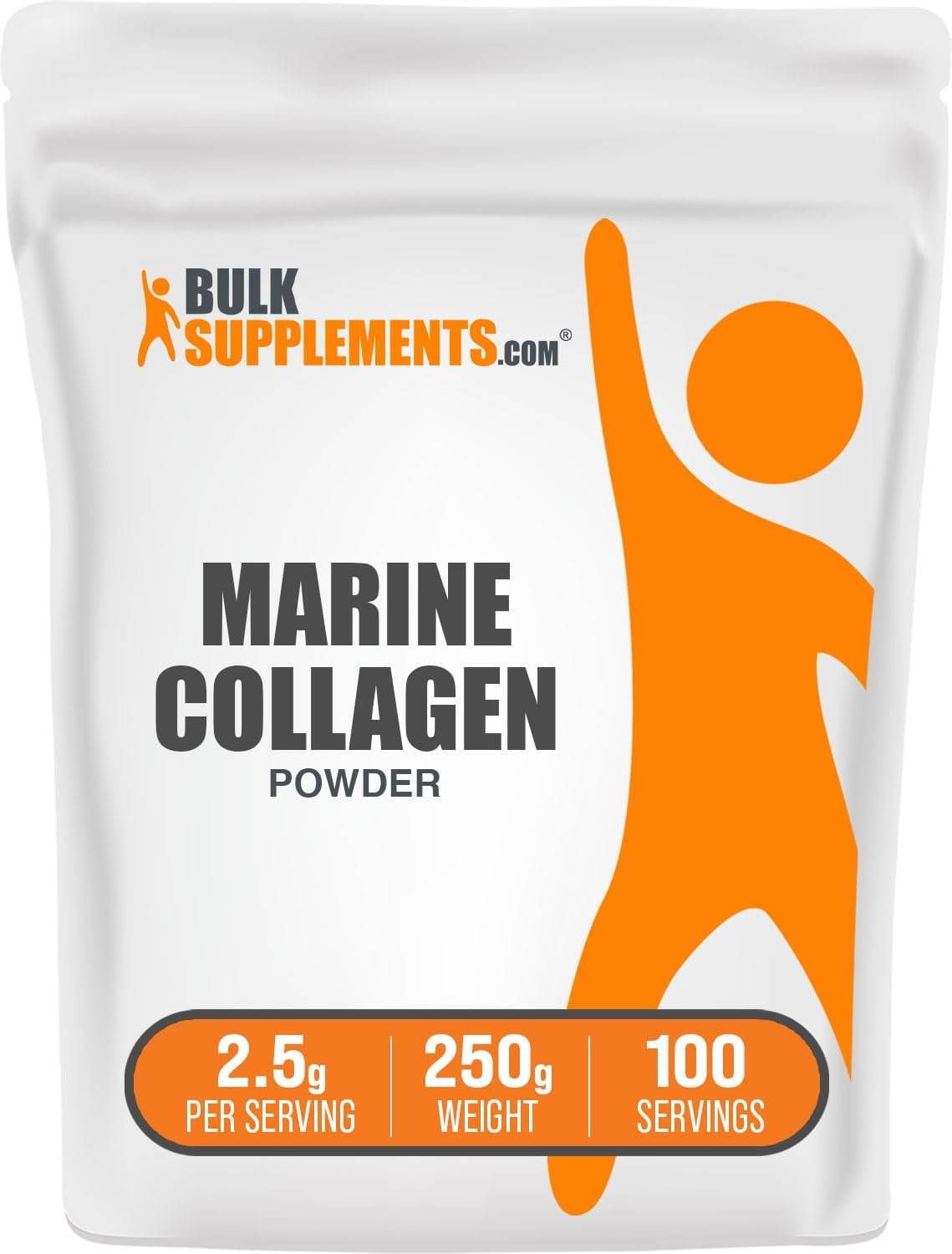 BulkSupplements.com Marine Collagen Powder – Marine Collagen Peptides Supplement, for Hair, Skin, & Nails – Hydyrolyzed & Gluten Free, 2.5g per Serving, 250g (8.8 oz) (Pack of 1)