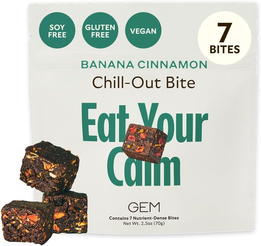 GEM Calm Bite | Supports Calm Mind & Clarity | Magnesium L-Threonate, Golden Chlorella, Lemon Balm | 50% of Your Daily Magnesium in One Bite | Gluten Free, Soy Free, Banana Cinnamon (7 Count)