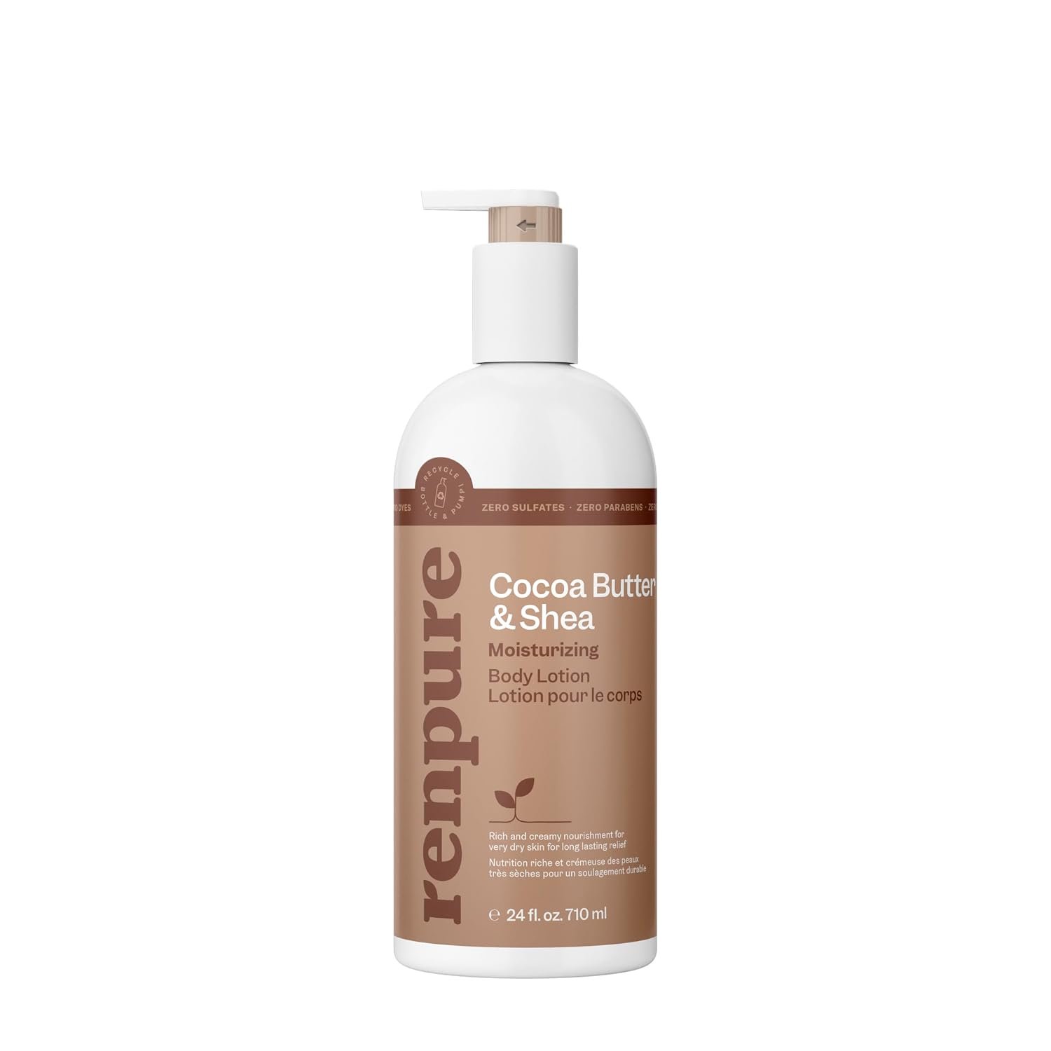 Renpure Cocoa Butter & Shea Butter Ultra-Hydrating Body Lotion – Rich & Creamy Formula for Long Lasting Hydration- For Dry to Very Dry Skin – Cocoa Butter and Shea Butter – 24 Fl Oz
