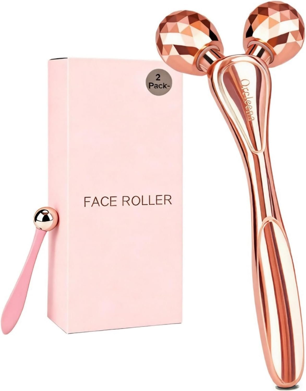 3D Face Roller Metal Facial Massage Tool and Eye Skin Care Kit, Stainless Steel Face Sculpting Massager Facial Rollers Set for Women Girl (Rose Gold)