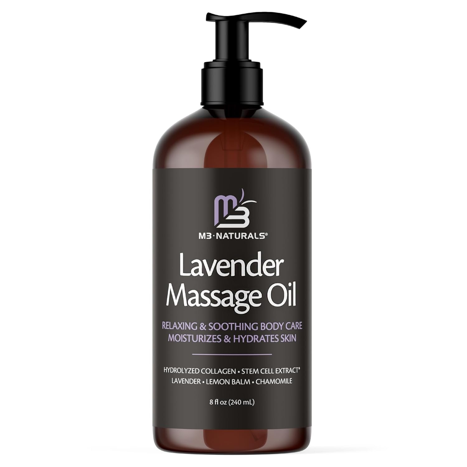 Lavender Sensual Massage Oil with Collagen and Stem Cells, Skin Tightening Therapy for Bum, Thighs, and Belly, Fast-Absorbing Cellulite Oil, 8 fl oz by M3