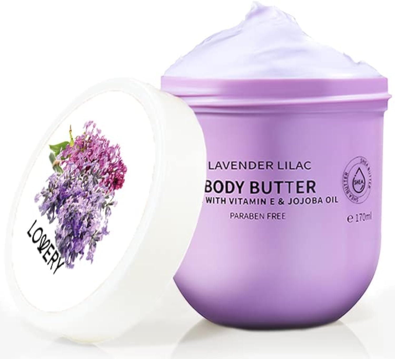 Lavender Lilac Body Butter – Shea Cream with Jojoba Oil & Vitamin E – Hydrating Natural Moisturizer for Hands – 5.74 Fl Oz