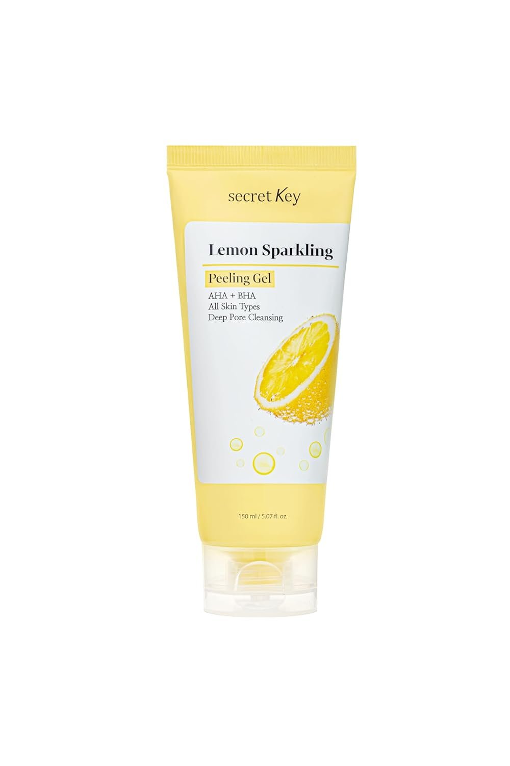 SECRETKEY Lemon Sparkling Peeling Gel, Lemon Extract with AHA & BHA, Gentle Exfoliator for Radiant, Smooth-Looking Skin, Helps Refine Pores and Uneven Texture, Korean Skincare (5.07 fl oz / 150ml)