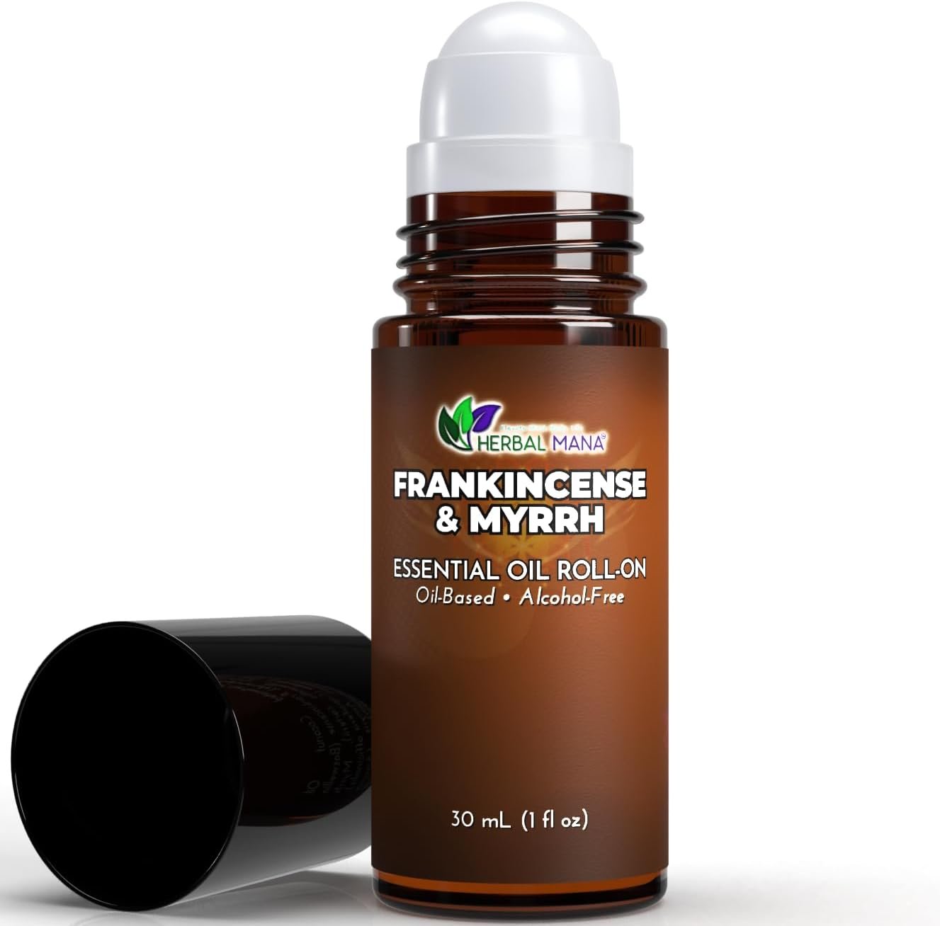 Frankincense & Myrrh Essential Oil Roll-On, 30 mL (1 fl oz) – Pre-Diluted Aromatherapy Rollerball in Fractionated Coconut Oil (FCO) – Alcohol-Free Pulse Point Oil Roller
