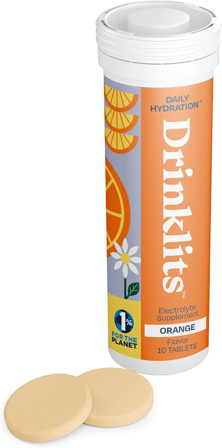 Drinklits Orange Electrolyte Tablets for Hydration | Great Taste – 0g Sugar – Essential Electrolytes – Daily Use | Single Tube (10 Tablets/Servings)