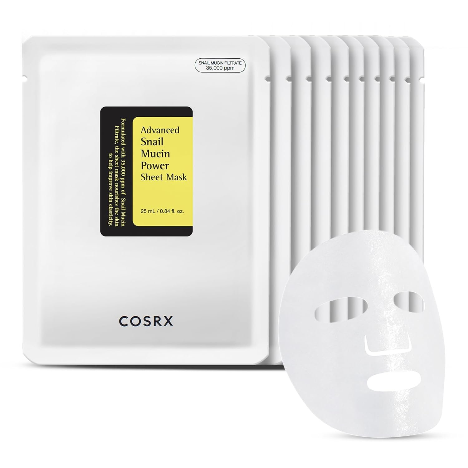 COSRX Snail Mucin Sheet Mask 10 EA with Snail Mucin Serum, Hydrating Face Sheet Masks for Dry & Sensitive Skin, Korean Face Mask for Self Care, Korean Skin Care