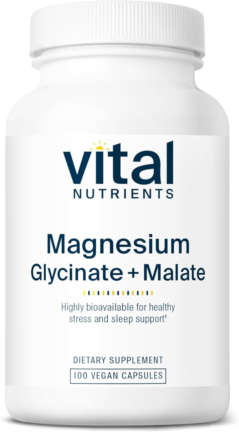 Vital Nutrients Magnesium Glycinate + Malate – 120mg Vegan Magnesium Supplement for Women and Men – Muscle, Heart, Bone Support* – Promotes Relaxation – Gluten, Dairy and Soy Free – 100 Capsules