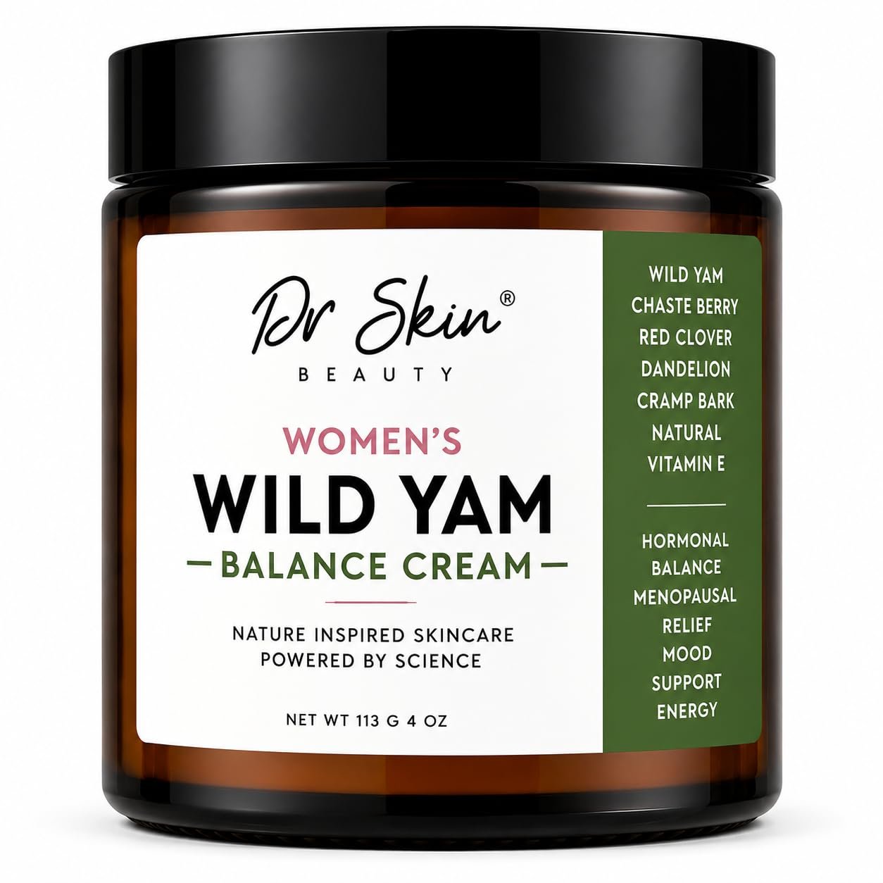 Dr. Skin Organic Wild Yam Cream for Women | Herbal Balancing Moisturizer for Women’s Comfort with Dandelion, Red Clover, Chaste Berry & Cramp Bark | Nourishing Natural Cream, 4oz