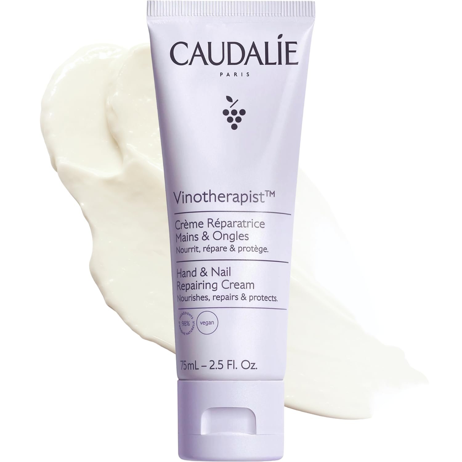 Caudalie Vinotherapist Hand and Nail Cream with Shea Butter and Grapeseed Oil, Vegan and Dermatologically Tested