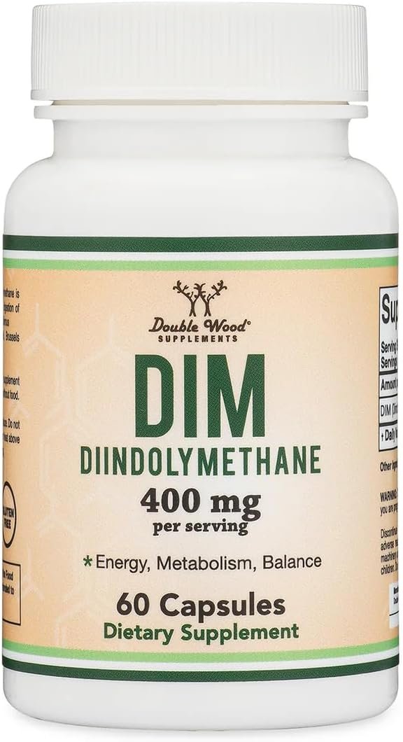DIM Supplement for Women and Men (Diindolylmethane Estrogen Blocking Supplement, Hormonal Acne Treatment, Hormone Balance for Women) 400mg Servings, 200mg Per Capsule, 60 Capsules by Double Wood