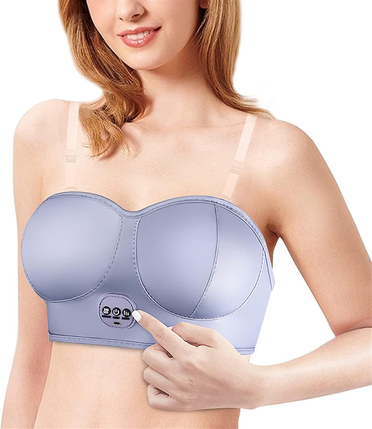 3-in-1 Heating & Vibration Massage Bra, Chest Massager Breast Enhancement Instrument Massage Device,Wireless USB Rechargeable, for Women Chest Shaping, Postpartum Recovery Silver