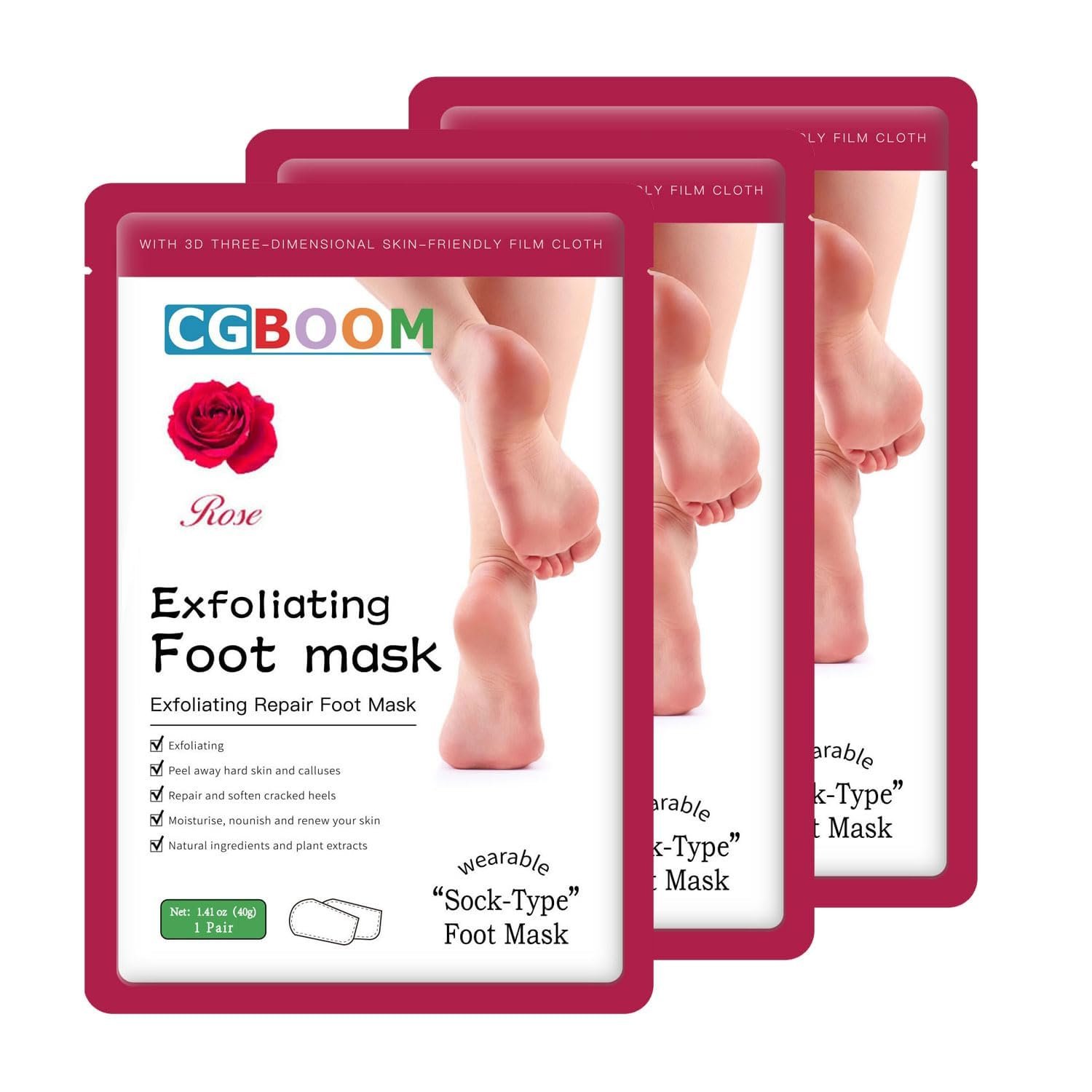 Foot Peel Mask 3 Pack, Exfoliator Peel Off Calluses Dead Skin Callus Remover, Baby Soft Smooth Touch Feet-Men Women (Rose)