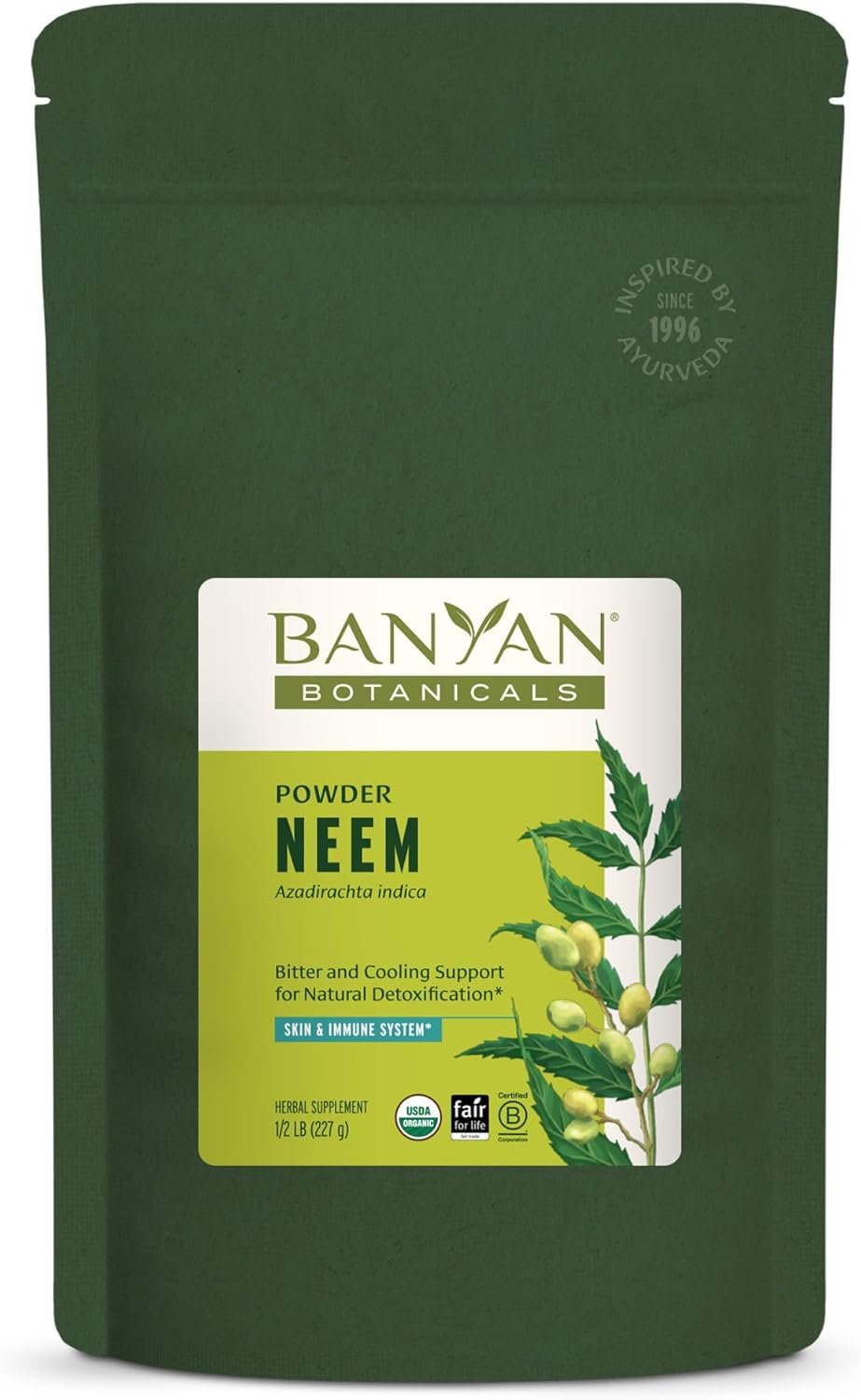 Banyan Botanicals Neem Powder – Organic Neem Leaf Supplement (Azadirachta Indica)–For Skin Health, Immune Support, and Natural Detoxification* – ½ lb. –Non-GMO Sustainably Sourced FFL Fair Trade