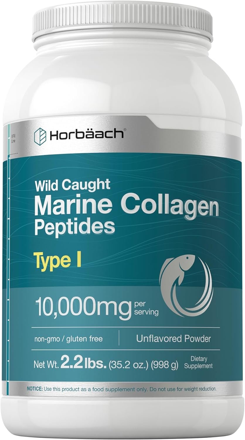 Horbäach Marine Collagen Peptides Powder 2.2 lb | for Skin, Hair, and Nails | Type I Hydrolyzed Fish Collagen | Unflavored | Keto, Paleo, Non-GMO, Gluten Free Supplement