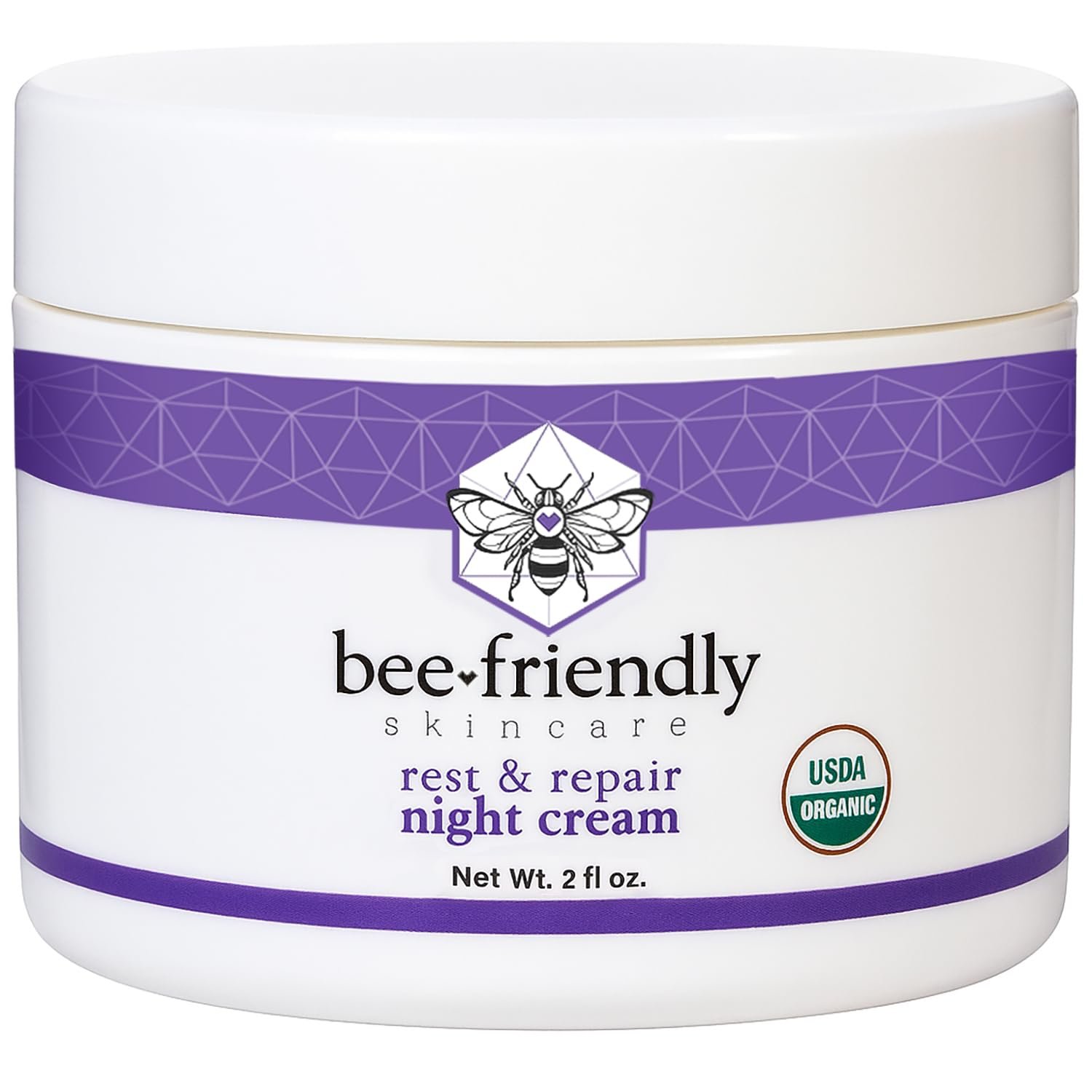 BeeFriendly® Organic Night Cream, USDA Certified, 2 oz | Deep Hydrating & Moisturizing, For Eye, Face, Neck & Decollete, Revitalizing & Line-Smoothing