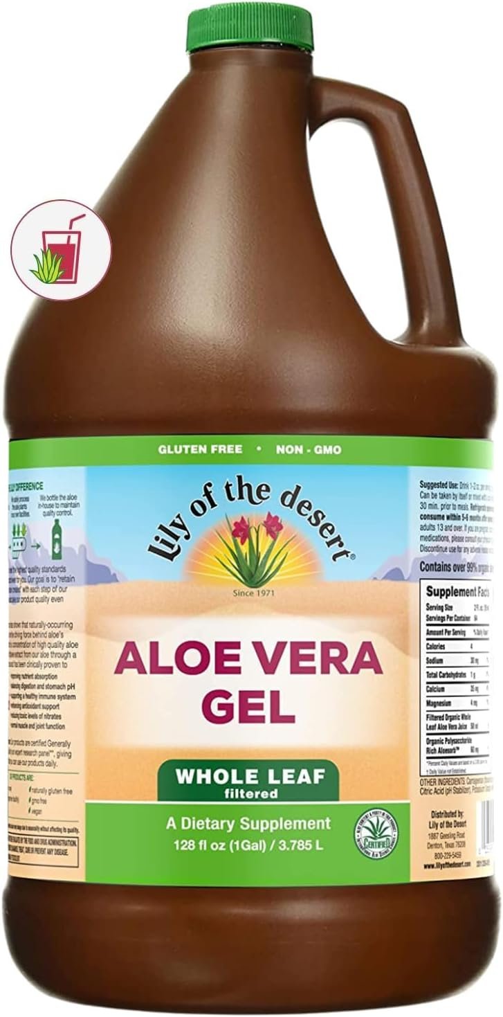 Lily Of The Desert Aloe Vera Gel – Whole Leaf Filtered Thicker Consistency Aloe Vera Drink with Natural Vitamins, Digestive Enzymes for Gut Health, Wellness, Glowing Skin, 128 Fl Oz