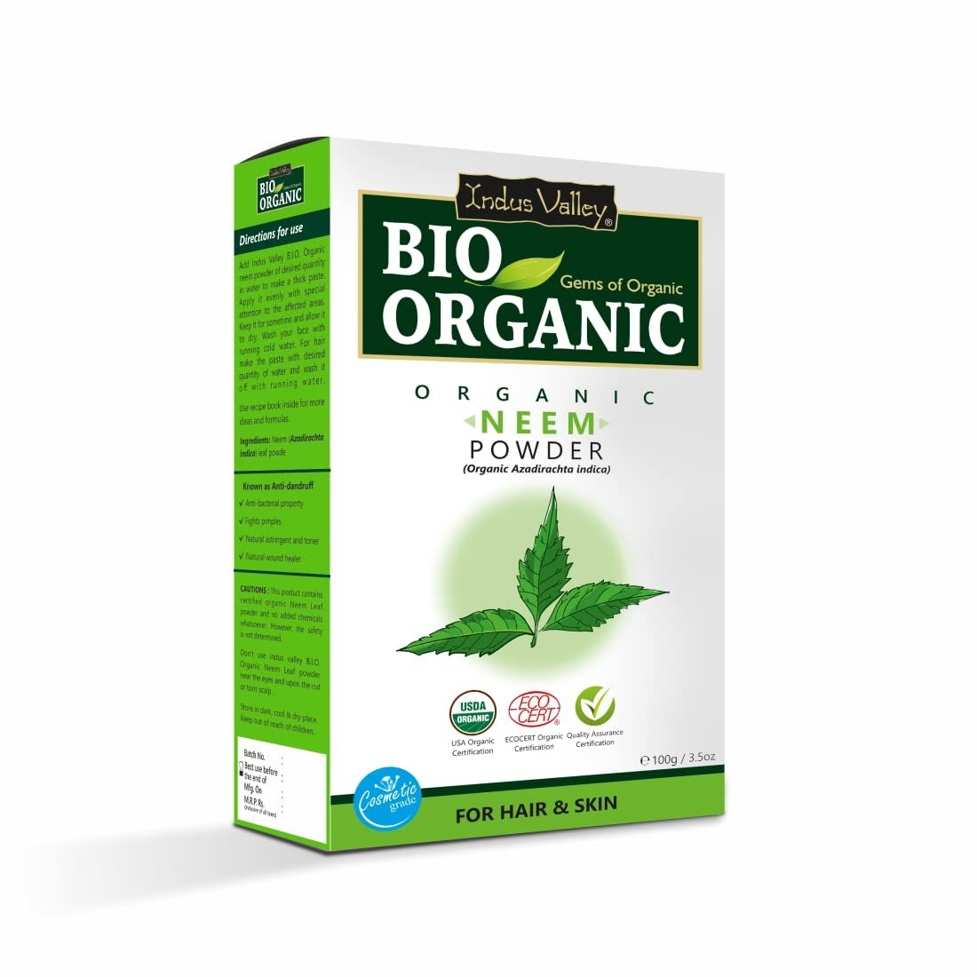 INDUS VALLEY Bio Organic Neem Powder 100% Organic & Chemical Free, Vegan, No Preservatives Cleanser For Healthy Skin & Hair Care Routine – (100g)|for All Skin Types