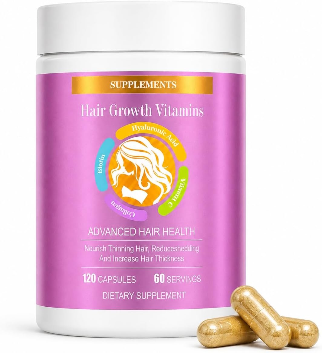 ZYXN Hair Skin and Nails Vitamins Biotin Collagen Hyaluronic Acid Supplement for Women and Men, Clinically Proven Hair Growth Support, 25000 mcg Vitamins B2, B3, B6 & B7 + B1 & Keratin（120 Capsules）