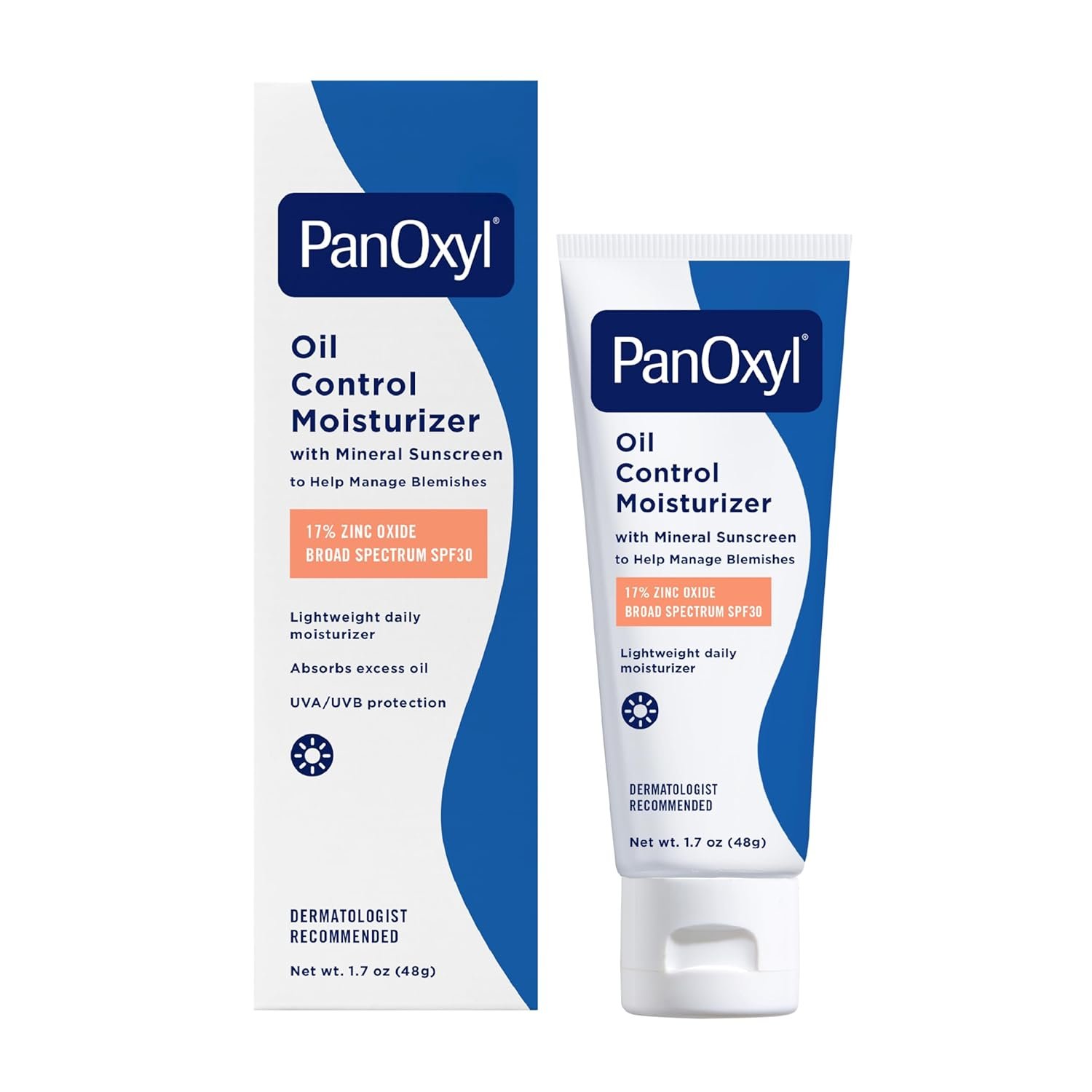 PanOxyl AM Oil Control Moisturizer, NEW Sheer Formula, Absorbs Excess Oil and Reduces Shine, with Mineral Sunscreen for Acne Prone and Oily Skin – SPF 30-1.7 oz