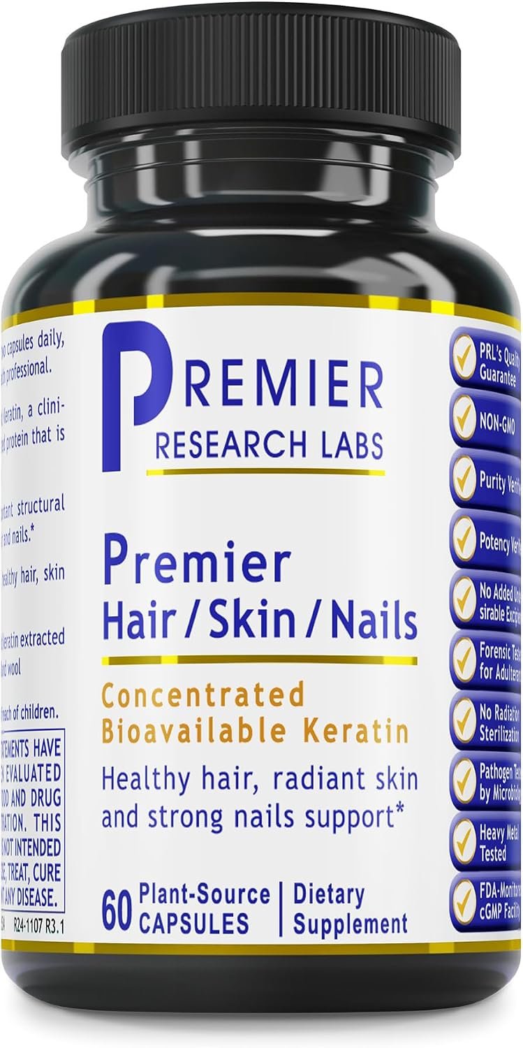 Premier Research Labs Premier Hair/Skin/Nails – Hair Growth Supplement for Women & Men with Keratin, Vitamins for Hair Growth, Beauty from Within for Hair, Skin and Nails – 60 Vegetarian Capsules