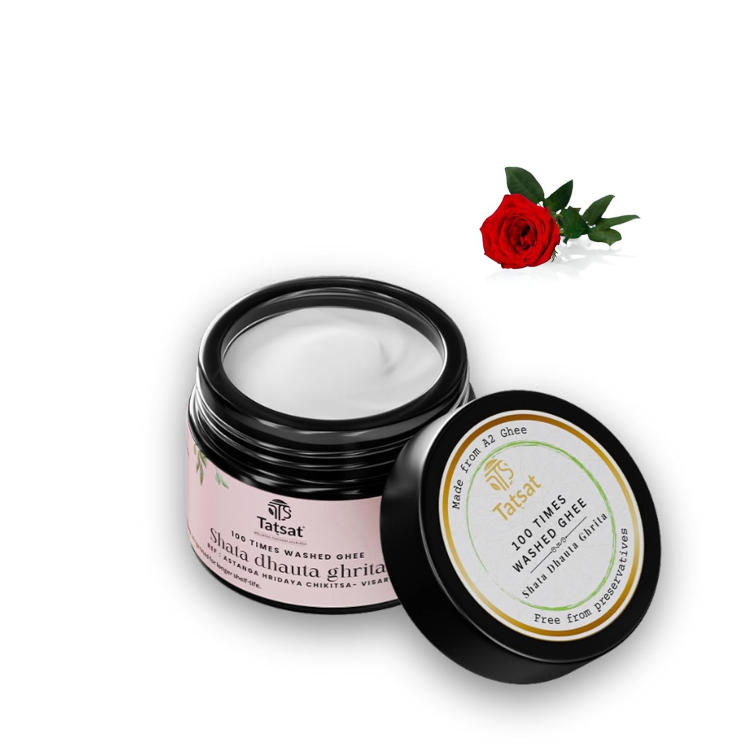 TATSAT – WELLNESS THROUGH AYURVEDA Shata Dhauta Ghrita 100 Times Washed Ghee Anti Aging Nourishing Cream Removes Stretch Marks – 30ml (30, Rose)