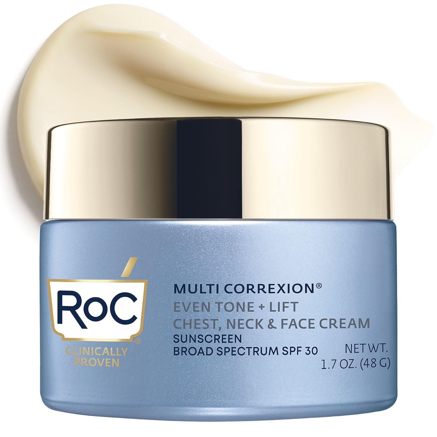 RoC Multi Correxion 5 in 1 Chest Neck Face Moisturizer Face Cream with SPF 30 for Visible Wrinkle and Neck Firming and Tightening, Oil Free Skin Care, 1.7 oz (Packaging May Vary)