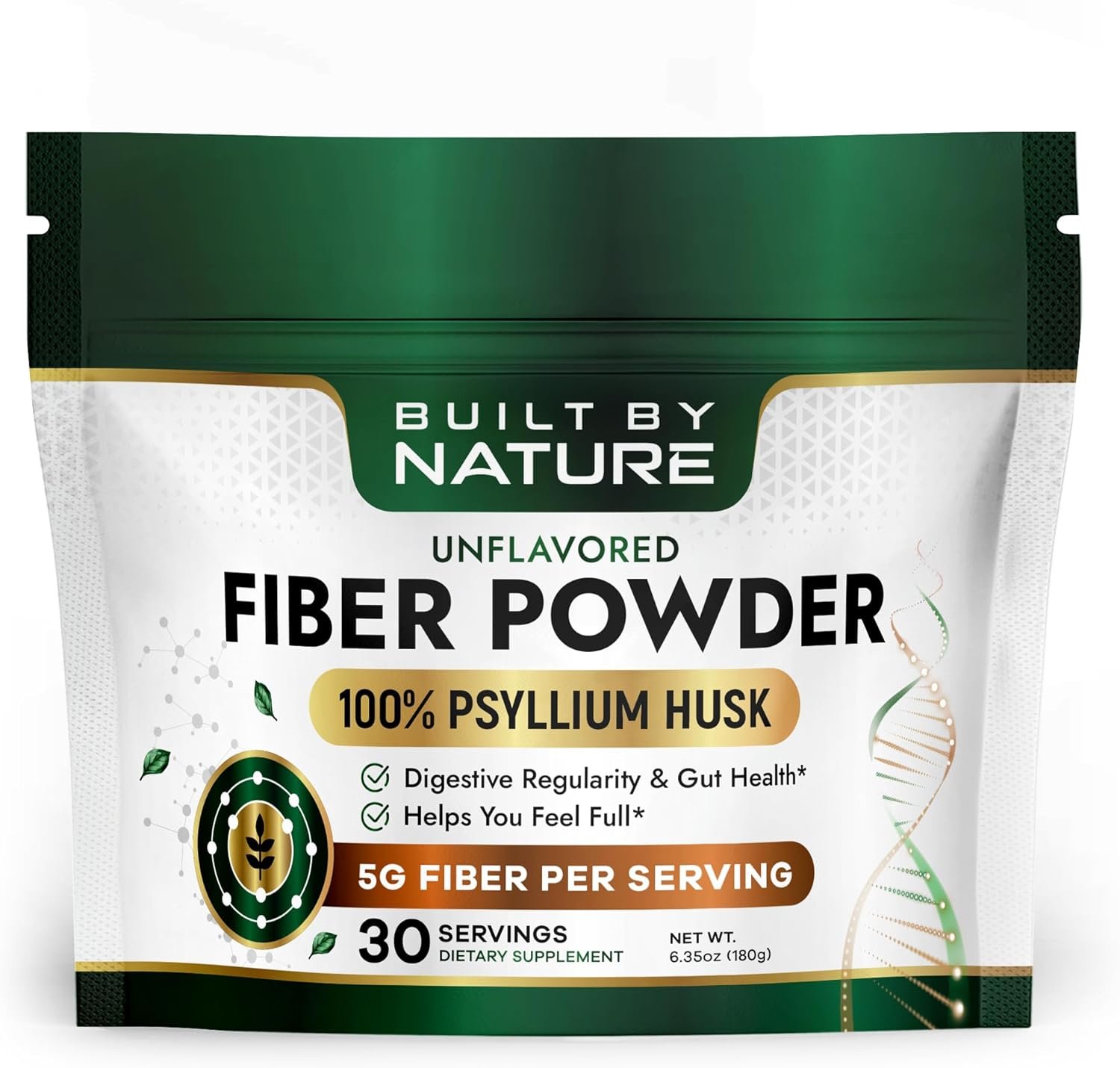 Built by Nature Psyllium Husk Fiber Powder, Unflavored, 30 Servings | Daily Fiber Supplement for Women & Men, High Soluble & Insoluble Natural Fiber, Digestive Health, Fiber Drink & Powder