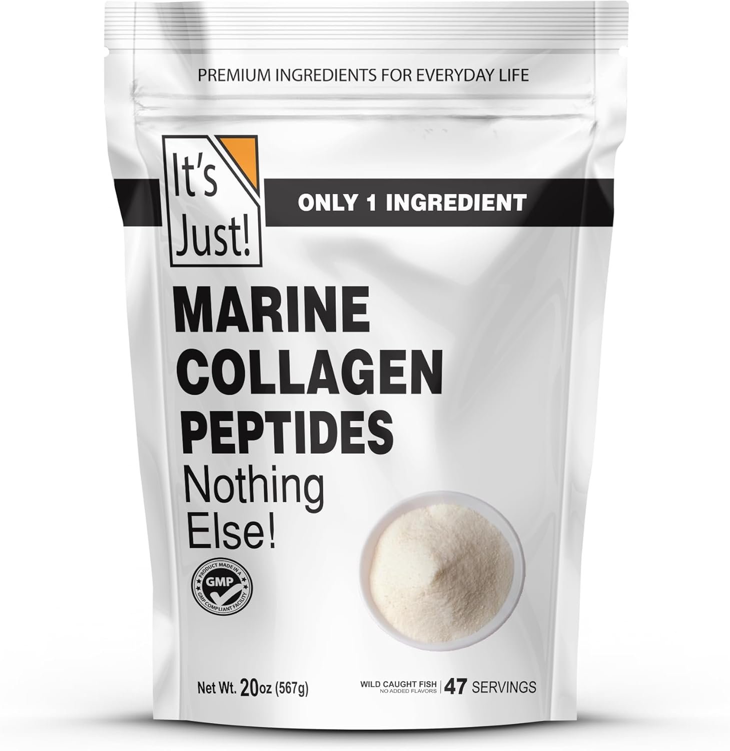 It’s Just! Marine Collagen Peptides Powder – Unflavored, Gluten Free, Non-GMO, Heavy Metal Tested – 20oz