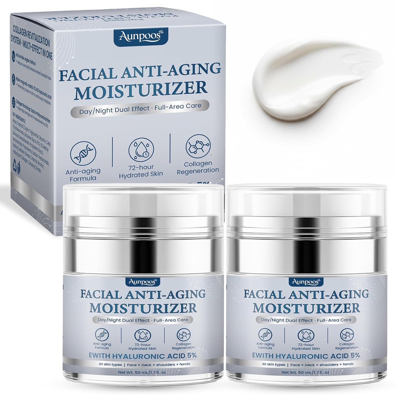 Retinol Collagen Anti-Aging Cream for Face Neck Tightening Moisturizing Skin Cream with Hyaluronic Acid Day Night Wrinkle Facial Moisturizer for All Skin Types 1.7 fl oz Each Set of 2