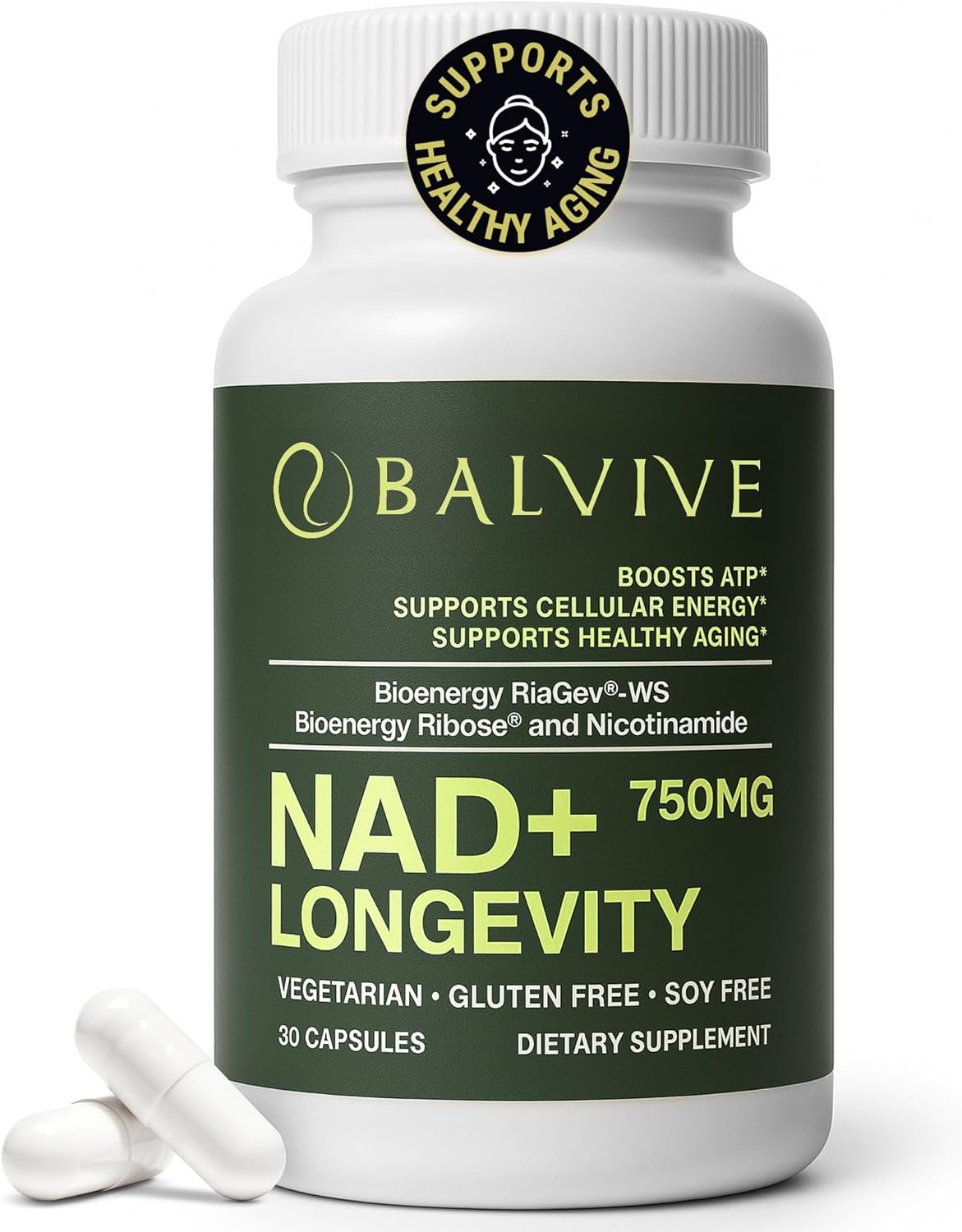 NAD+ Longevity Booster Supplement – Bioenergy Ribose & Nicotinamide for Energy, Focus & Cellular Support – High Bioavailability Complex for Men & Women – Natural Ingredients – 30 Capsules