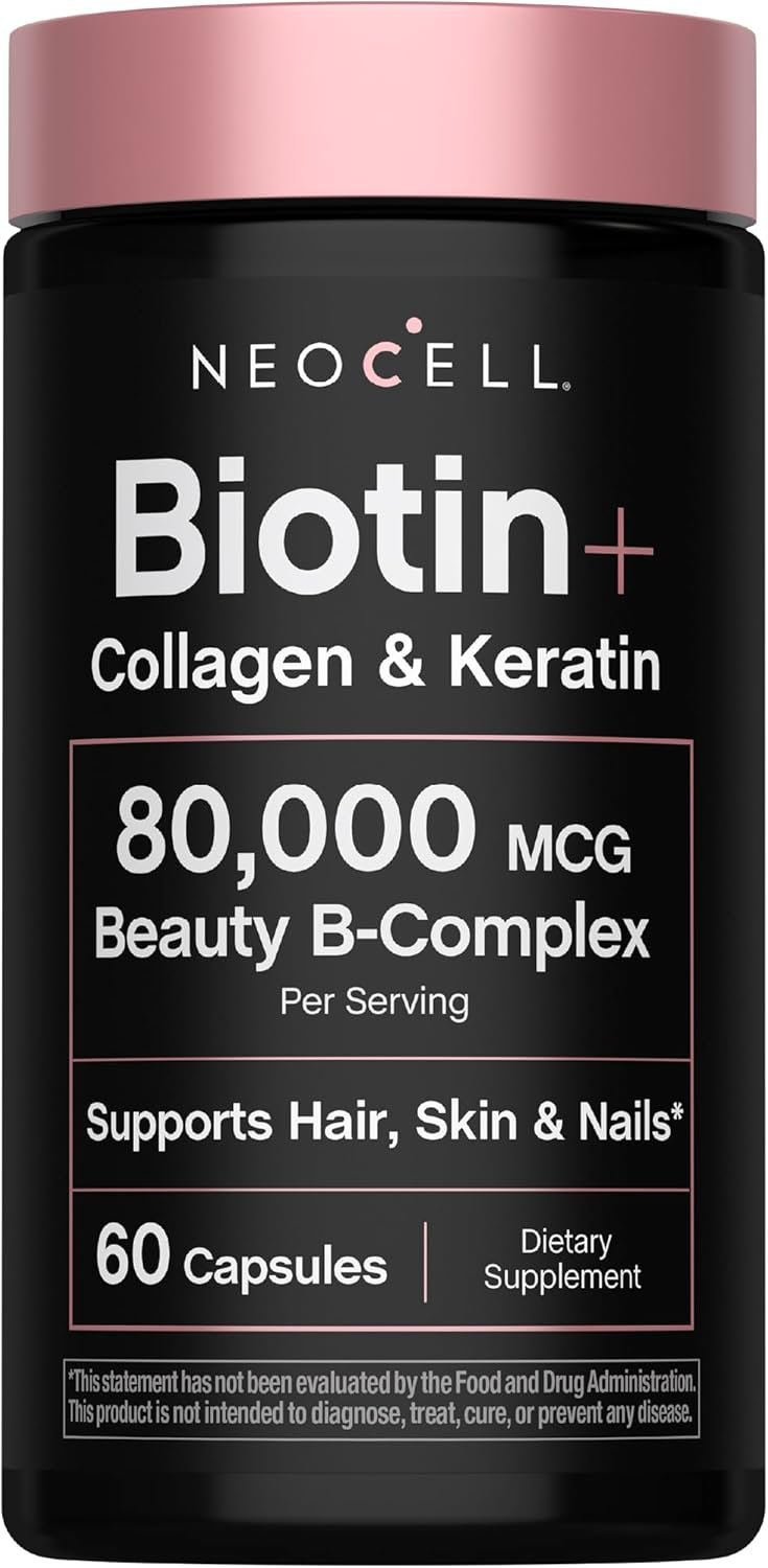 NeoCell Biotin Collagen Keratin Supplement | 80000mcg | 60 Capsules | Beauty B-Complex | Plus Hyaluronic Acid | Hair, Skin, and Nails