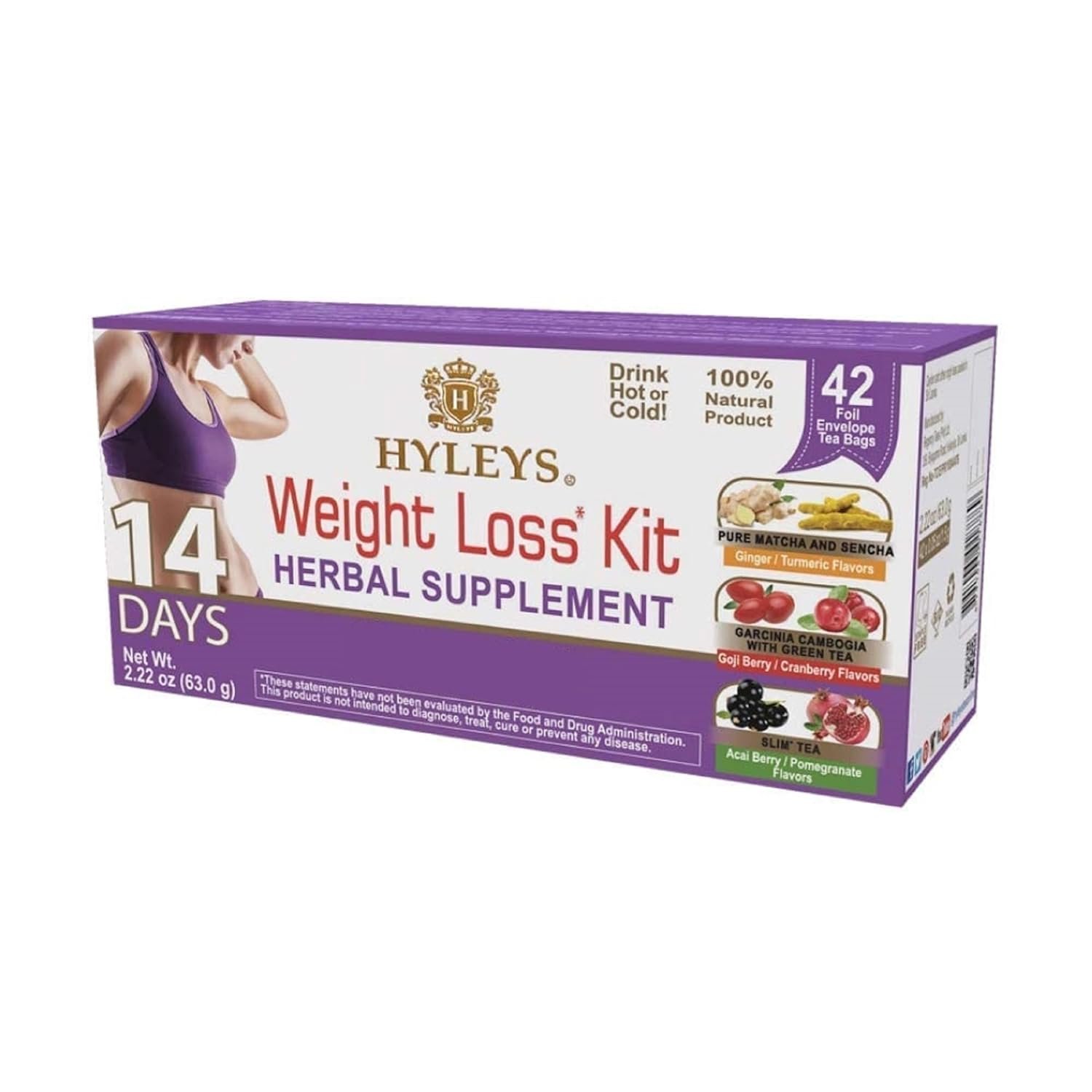 HYLEYS 14 Day Weight Loss Tea – 42 Tea Bags – Garcinia Cambogia, Matcha Green Tea, Senna & Natural Flavors – Supports Weight Loss, Digestion & Metabolism