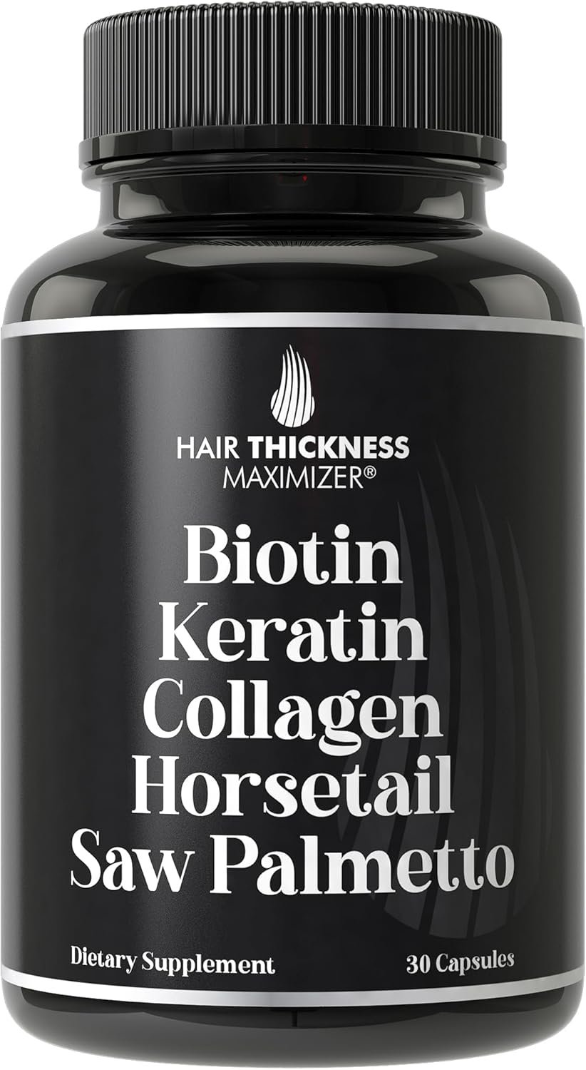 Biotin (5000mcg), Keratin, Collagen, Horsetail, Saw Palmetto – 5-in-1 Hair Growth Supplement & Vitamins for Women & Men, DHT Blocker Capsules for Thinning – Hair Growth Vitamins
