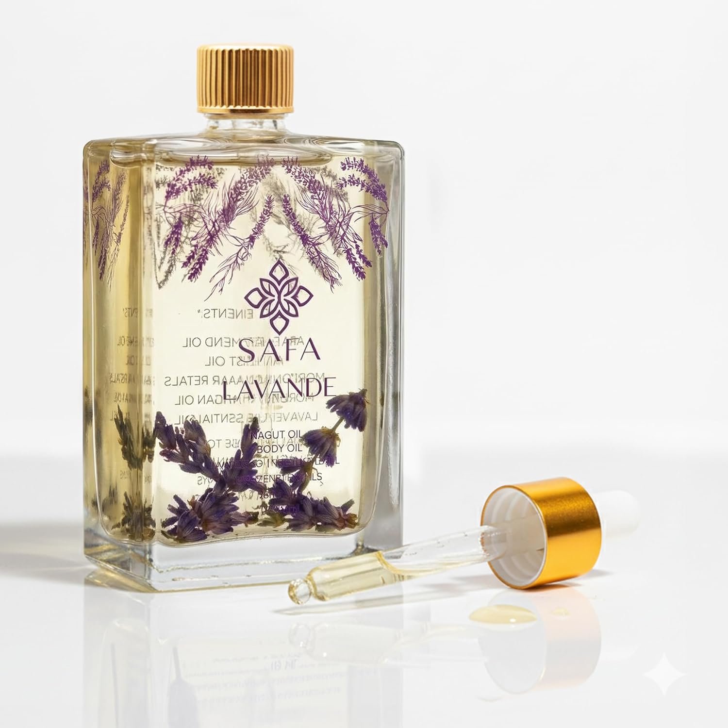 SAFA Lavender Oil – Multi Purpose Essential Body Oil – After Shower Body Oil – Pure Organic Lavender Oil for Face, Hair & Nails- Long Lasting Fragrance – Ideal Gift for Women – Alc Free (4 Fl Oz)
