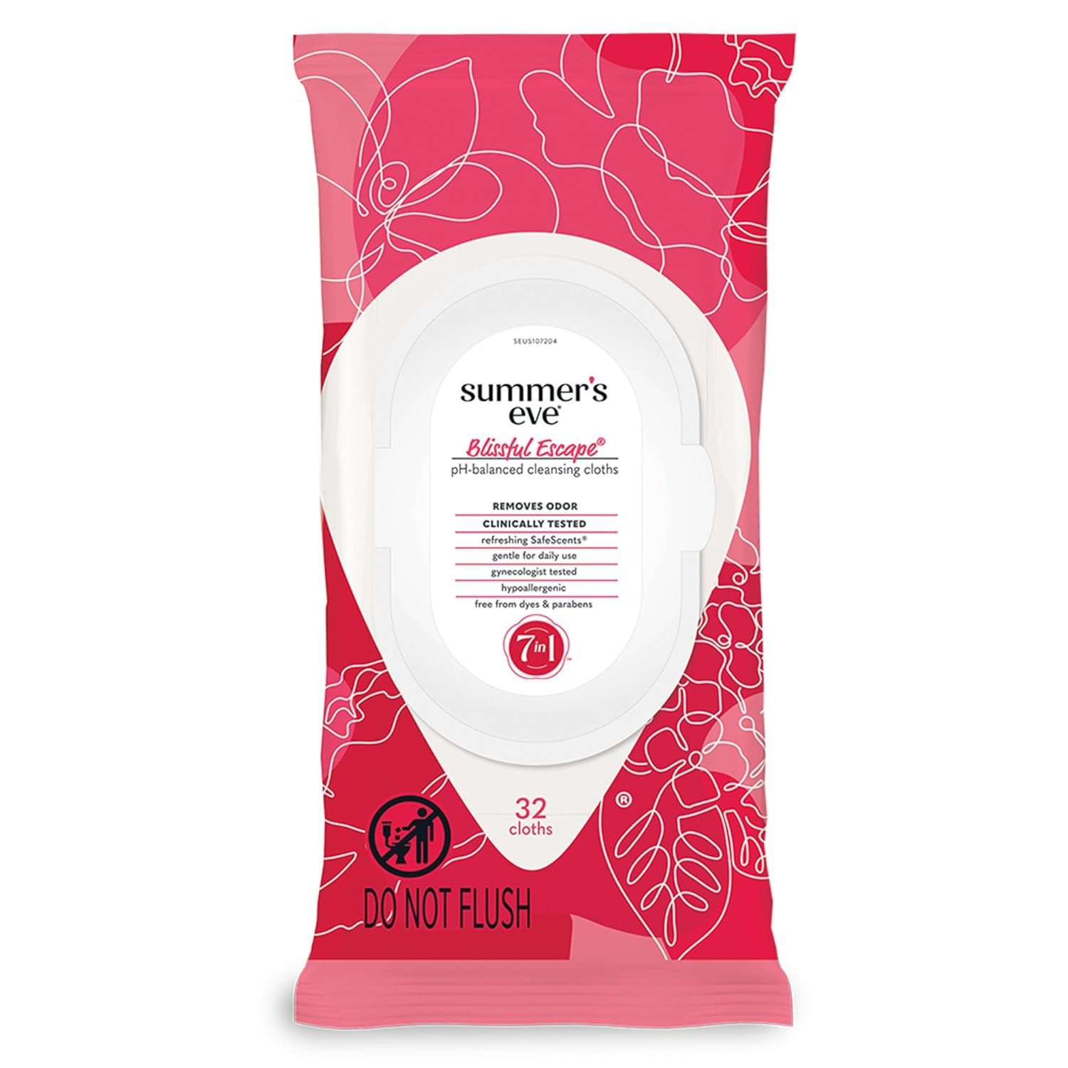 Summer’s Eve Blissful Escape Feminine Wipes, Gentle pH-Balanced Formula Helps Control Vaginal Odor, Resealable Pack, 32 Wipes