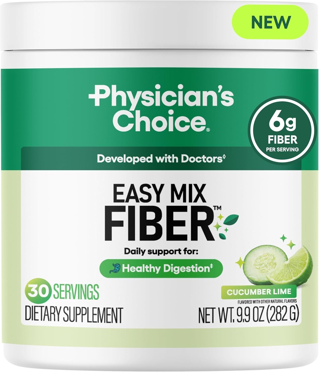 Physician’s CHOICE Easy Mix Fiber for GLP-1 Support – No Grit – Daily Prebiotic Soluble Fiber Powder Supplement for Women and Men – Cucumber Lime – 30 Servings