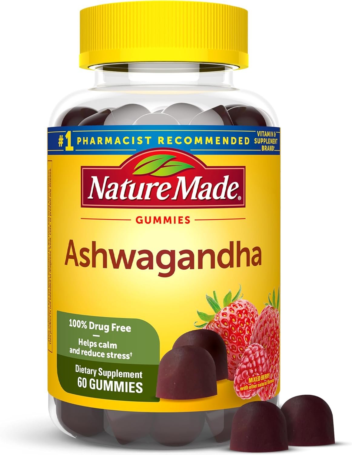 Nature Made Ashwagandha Gummies, Vegan, KSM 66 Ashwagandha Supplement for Stress Support, 60 Count, 30-Day Supply