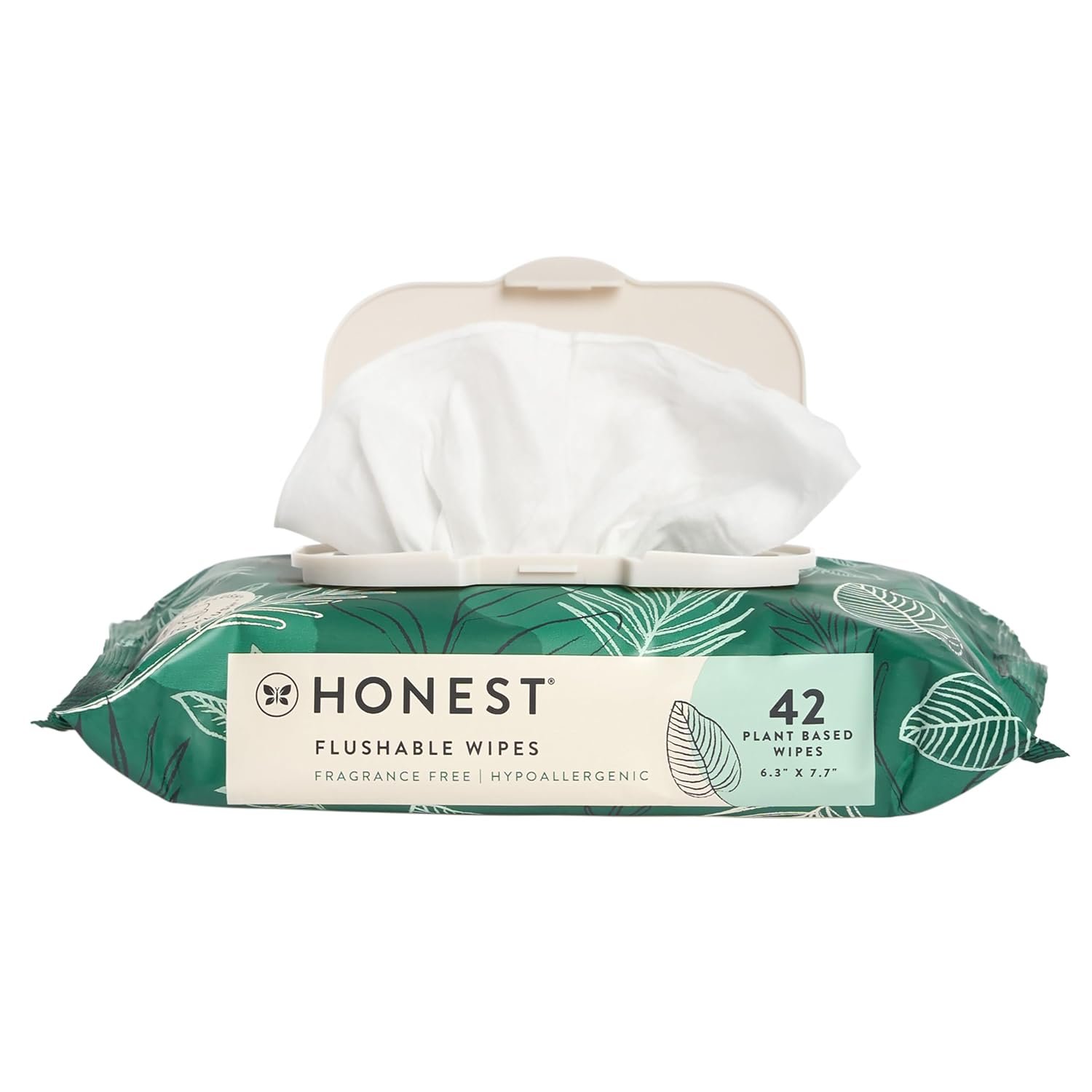 The Honest Company Hypoallergenic Flushable Wipes for Sensitive Skin, Tropical Leaves, 42 Count