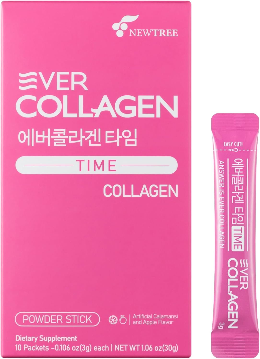 Time | Korean Marine Collagen Powder for Women | Low Molecular Hydrolyzed Collagen Powder | 1,000mg Pre-Measured Korean Collagen | Apple Flavored Collagen Portable | 10 Stick Packets