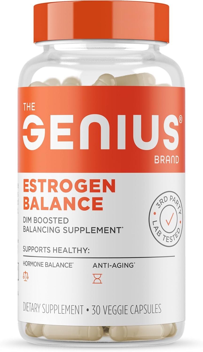 Genius Estrogen Balance, Dim Supplement – Blocker for Men & Women – Hormones, Hormonal Acne & Menopause – Aromatase Inhibitor with Grape Seed Extract & BioPerine – 30 Capsules